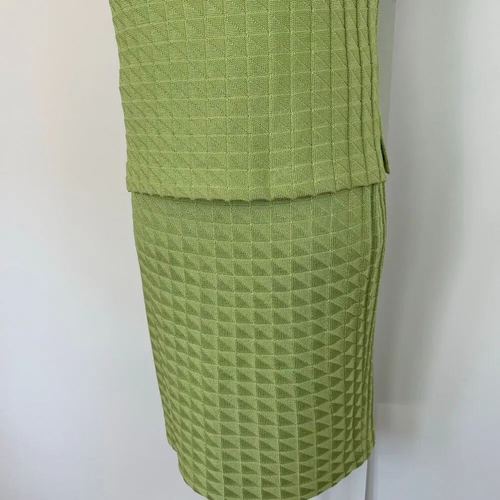 St. John Matching SET Santana Knit Sleeveless Top and Skirt Lime Green S/2